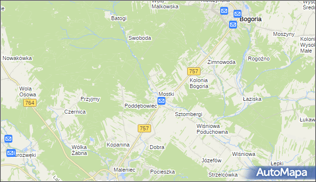 mapa Mostki gmina Staszów, Mostki gmina Staszów na mapie Targeo