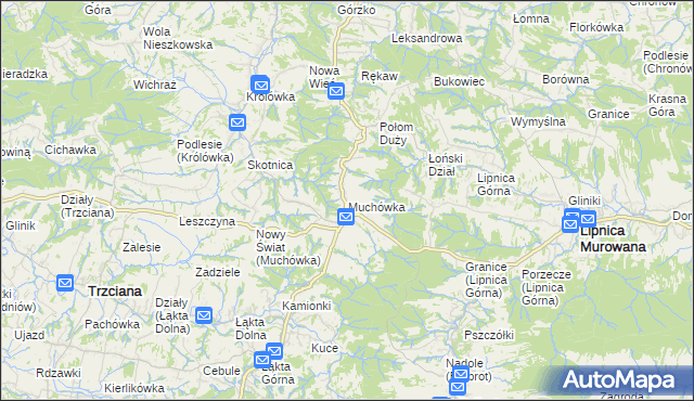mapa Muchówka gmina Nowy Wiśnicz, Muchówka gmina Nowy Wiśnicz na mapie Targeo