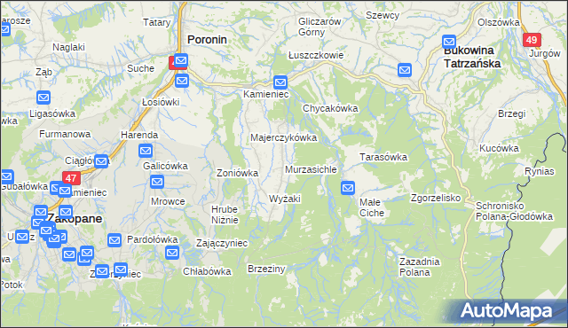 mapa Murzasichle, Murzasichle na mapie Targeo