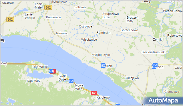 mapa Myśliborzyce gmina Brudzeń Duży, Myśliborzyce gmina Brudzeń Duży na mapie Targeo