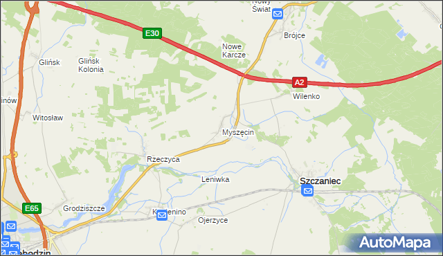 mapa Myszęcin, Myszęcin na mapie Targeo