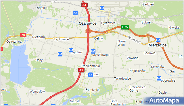 mapa Myszkowice gmina Bobrowniki, Myszkowice gmina Bobrowniki na mapie Targeo