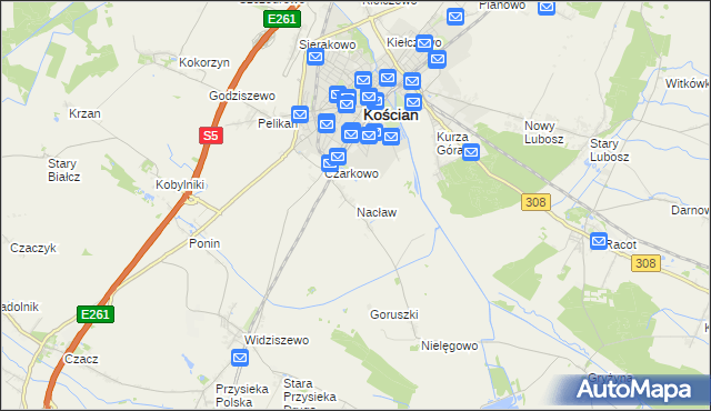 mapa Nacław gmina Kościan, Nacław gmina Kościan na mapie Targeo