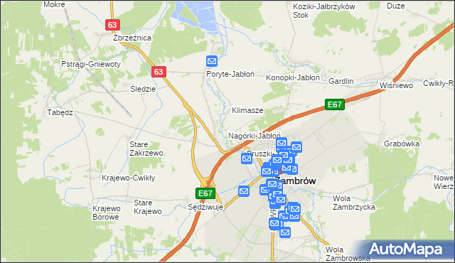 mapa Nagórki-Jabłoń, Nagórki-Jabłoń na mapie Targeo