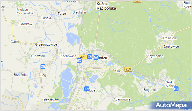 mapa Nędza powiat raciborski, Nędza powiat raciborski na mapie Targeo