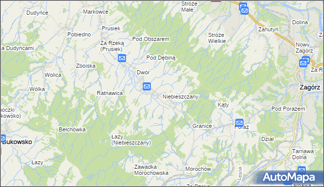 mapa Niebieszczany, Niebieszczany na mapie Targeo