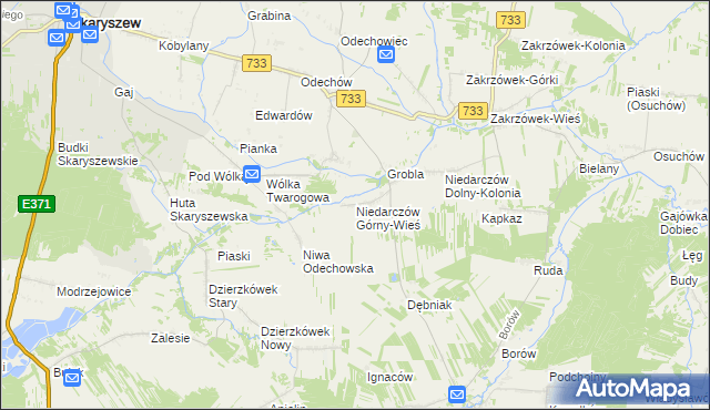 mapa Niedarczów Górny-Wieś, Niedarczów Górny-Wieś na mapie Targeo