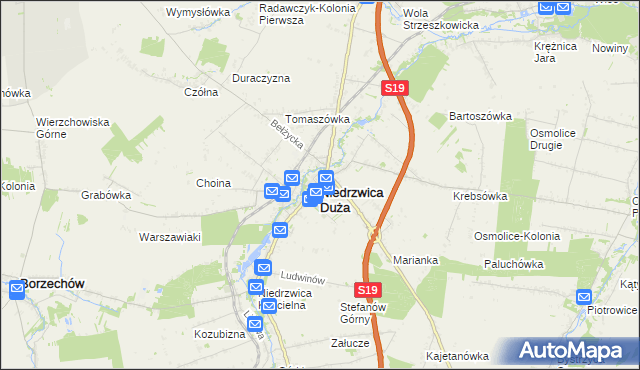 mapa Niedrzwica Duża, Niedrzwica Duża na mapie Targeo