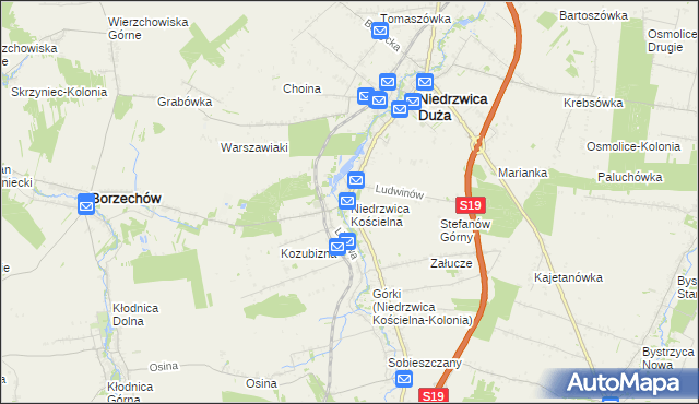 mapa Niedrzwica Kościelna, Niedrzwica Kościelna na mapie Targeo