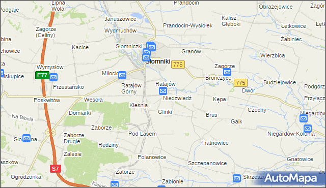 mapa Niedźwiedź gmina Słomniki, Niedźwiedź gmina Słomniki na mapie Targeo