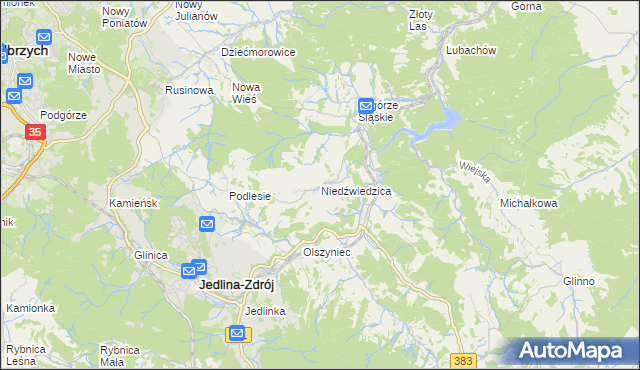 mapa Niedźwiedzica gmina Walim, Niedźwiedzica gmina Walim na mapie Targeo