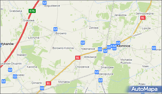 mapa Nieznanice, Nieznanice na mapie Targeo