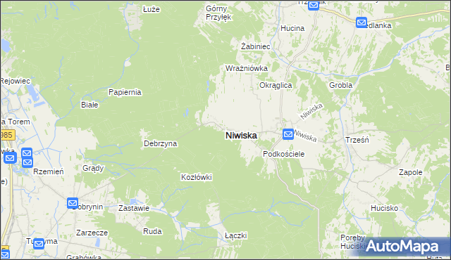 mapa Niwiska powiat kolbuszowski, Niwiska powiat kolbuszowski na mapie Targeo