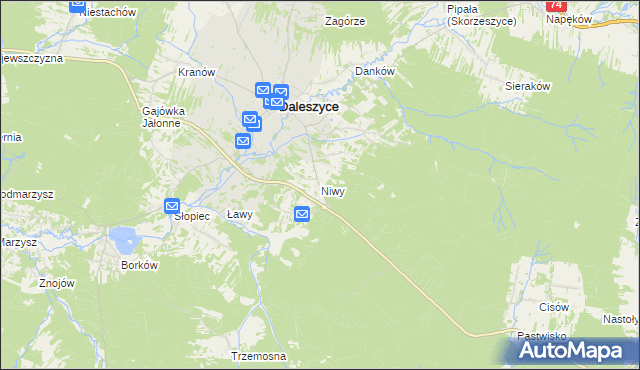 mapa Niwy gmina Daleszyce, Niwy gmina Daleszyce na mapie Targeo