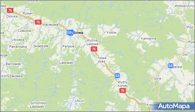 mapa Nowa Wieś gmina Łabowa, Nowa Wieś gmina Łabowa na mapie Targeo