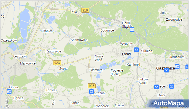 mapa Nowa Wieś gmina Lyski, Nowa Wieś gmina Lyski na mapie Targeo