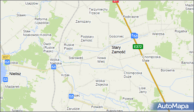 mapa Nowa Wieś gmina Stary Zamość, Nowa Wieś gmina Stary Zamość na mapie Targeo