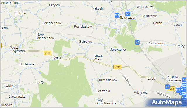 mapa Nowa Wieś gmina Warka, Nowa Wieś gmina Warka na mapie Targeo