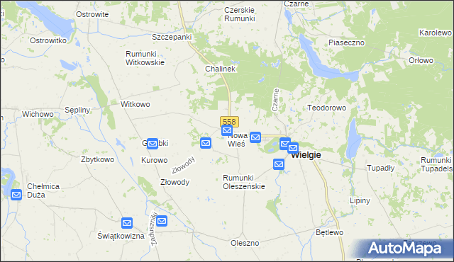 mapa Nowa Wieś gmina Wielgie, Nowa Wieś gmina Wielgie na mapie Targeo