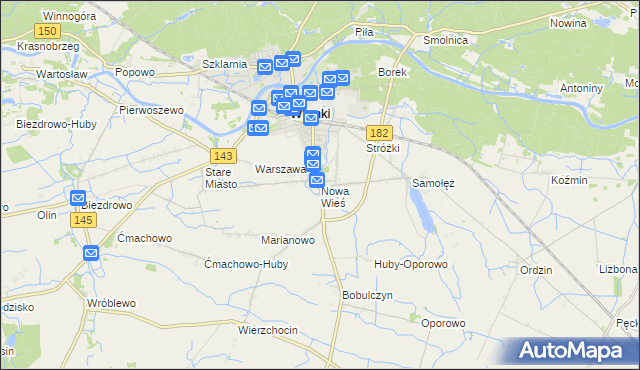 mapa Nowa Wieś gmina Wronki, Nowa Wieś gmina Wronki na mapie Targeo