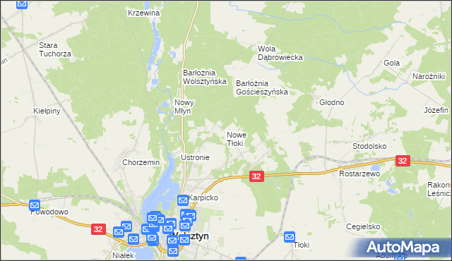 mapa Nowe Tłoki, Nowe Tłoki na mapie Targeo