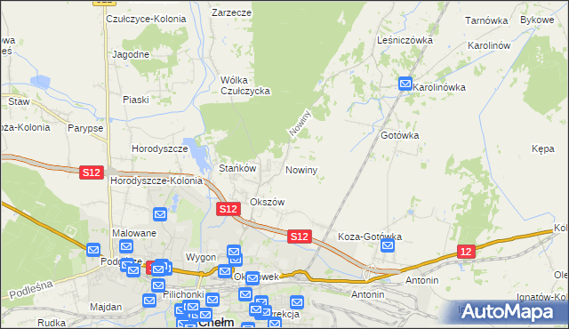 mapa Nowiny gmina Chełm, Nowiny gmina Chełm na mapie Targeo