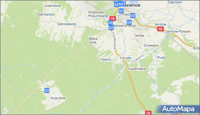 mapa Nowiny gmina Kozienice, Nowiny gmina Kozienice na mapie Targeo