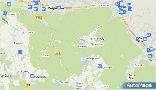 mapa Nowiny gmina Wejherowo, Nowiny gmina Wejherowo na mapie Targeo