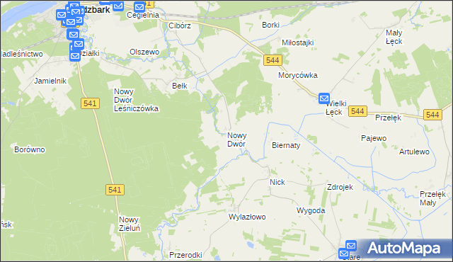 mapa Nowy Dwór gmina Lidzbark, Nowy Dwór gmina Lidzbark na mapie Targeo