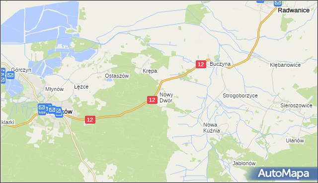 mapa Nowy Dwór gmina Radwanice, Nowy Dwór gmina Radwanice na mapie Targeo