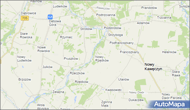 mapa Nowy Rzędków, Nowy Rzędków na mapie Targeo