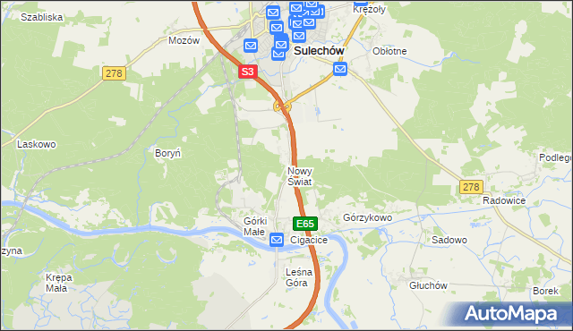 mapa Nowy Świat gmina Sulechów, Nowy Świat gmina Sulechów na mapie Targeo
