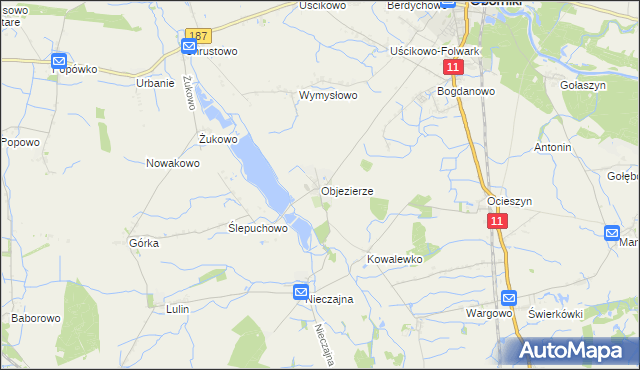 mapa Objezierze gmina Oborniki, Objezierze gmina Oborniki na mapie Targeo