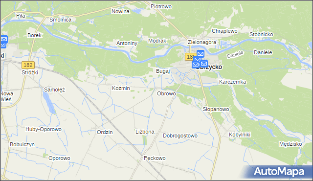 mapa Obrowo gmina Obrzycko, Obrowo gmina Obrzycko na mapie Targeo