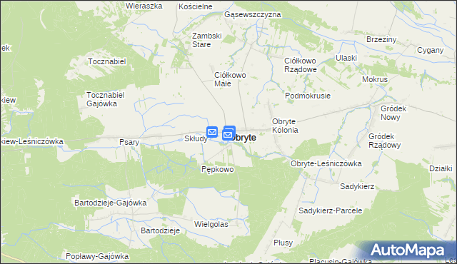 mapa Obryte powiat pułtuski, Obryte powiat pułtuski na mapie Targeo