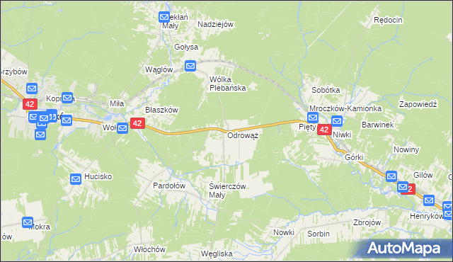 mapa Odrowąż gmina Stąporków, Odrowąż gmina Stąporków na mapie Targeo