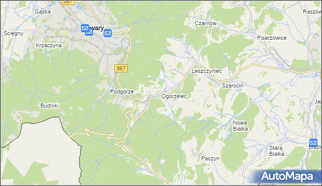 mapa Ogorzelec gmina Kamienna Góra, Ogorzelec gmina Kamienna Góra na mapie Targeo