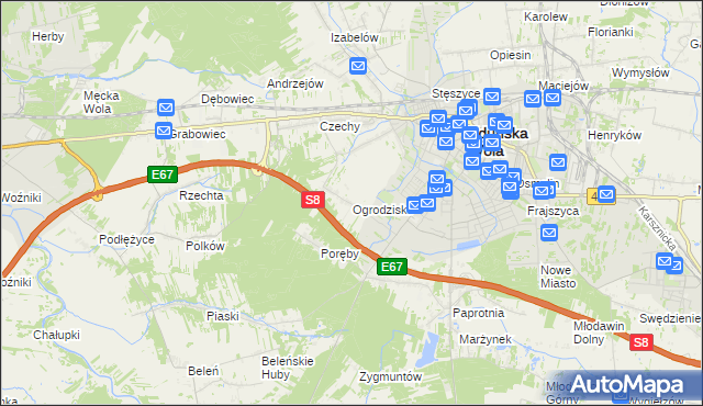 mapa Ogrodzisko gmina Zduńska Wola, Ogrodzisko gmina Zduńska Wola na mapie Targeo