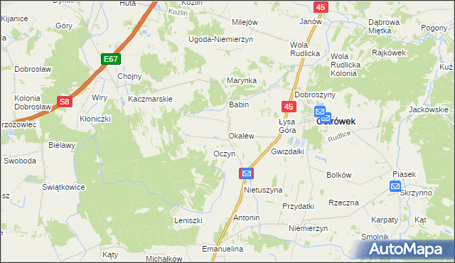 mapa Okalew gmina Ostrówek, Okalew gmina Ostrówek na mapie Targeo