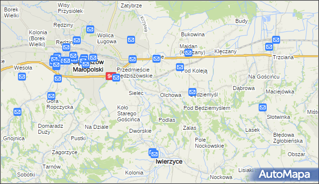 mapa Olchowa gmina Iwierzyce, Olchowa gmina Iwierzyce na mapie Targeo