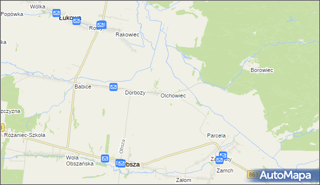 mapa Olchowiec gmina Obsza, Olchowiec gmina Obsza na mapie Targeo