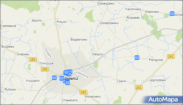 mapa Oleszno gmina Gołańcz, Oleszno gmina Gołańcz na mapie Targeo