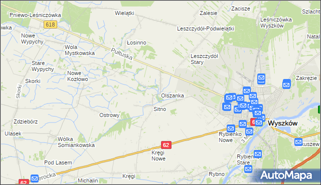mapa Olszanka gmina Wyszków, Olszanka gmina Wyszków na mapie Targeo