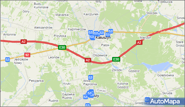 mapa Olszewice gmina Kałuszyn, Olszewice gmina Kałuszyn na mapie Targeo