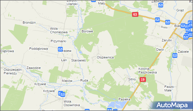 mapa Olszewnica gmina Borki, Olszewnica gmina Borki na mapie Targeo