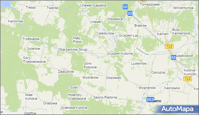 mapa Olszowiec-Kolonia gmina Sławno, Olszowiec-Kolonia gmina Sławno na mapie Targeo