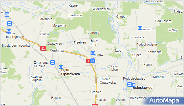 mapa Opatów gmina Łęka Opatowska, Opatów gmina Łęka Opatowska na mapie Targeo