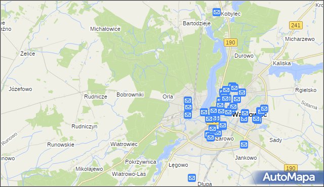 mapa Orla gmina Wągrowiec, Orla gmina Wągrowiec na mapie Targeo