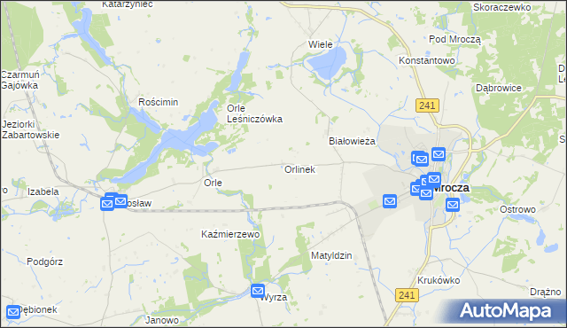 mapa Orlinek gmina Mrocza, Orlinek gmina Mrocza na mapie Targeo