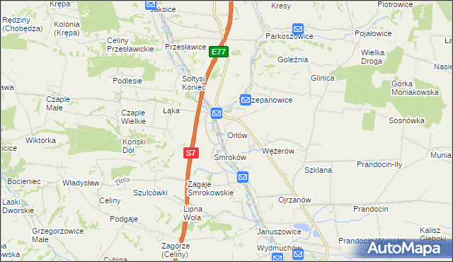 mapa Orłów gmina Słomniki, Orłów gmina Słomniki na mapie Targeo